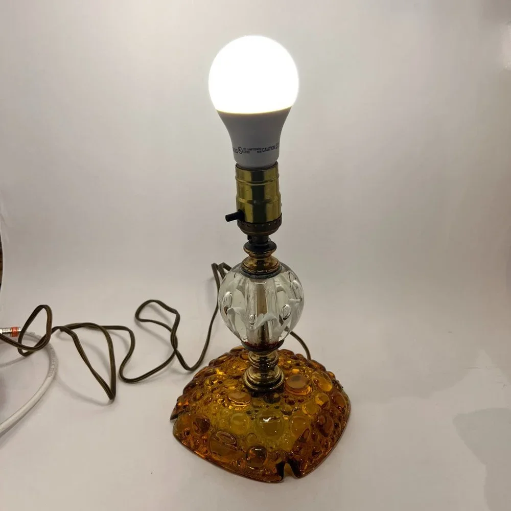 Vtg Joe St Clair Accent Lamp Bubbles Clear White Red Paperweight Signed Joe
